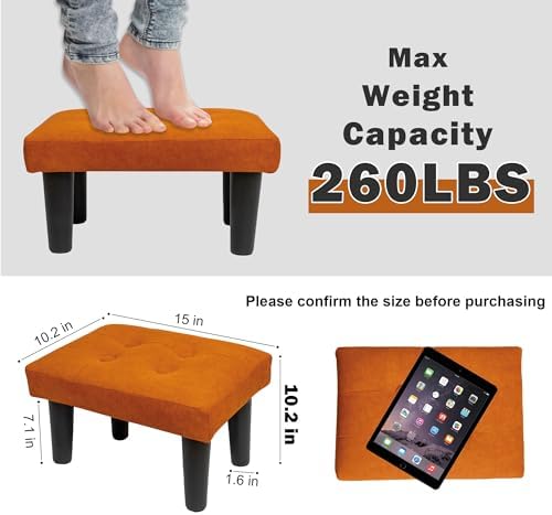 CAROLMADE Ottoman Foot Rest, Suede Small Ottoman Foot Stool with Legs Modern Footstool Ottomans for Living Room Entryway Office, Orange - Image 2