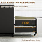 2 Drawer Mobile File Cabinet with Lock, 4 Keys and 25 Letter File Folders - Image 6