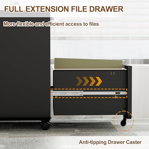 2 Drawer Mobile File Cabinet with Lock, 4 Keys and 25 Letter File Folders - Image 6