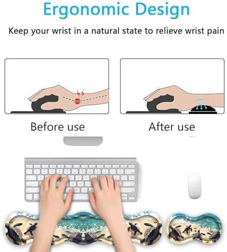 Keyboard Wrist Rest Set,Memory Foam Wrist Support Mouse Pad,31.5"x11.8" Desk Mat for Comfortable Typing & Pain Relief,Non-Slip Base for Office & Home Use - Turtles Crawling on the Beach - Image 4