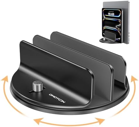 OMOTON 360° Vertical Laptop Stand Holder, Dual-Slot Aluminum Desk Organizer by OMOTON