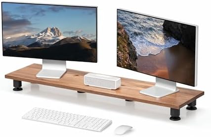 Nordik Dual Monitor Stand Riser -Hardwood Acacia Monitor Shelf 42x10.5 in by NordikByDesign