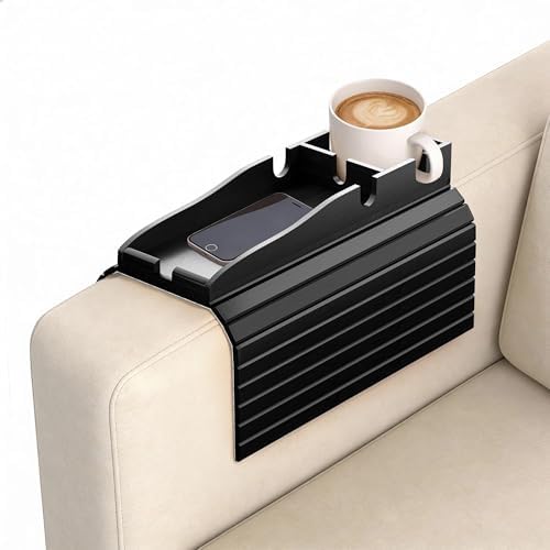 Korser Couch Armrest Table, Sofa Arm Tray with Removable Cup Holder, 2 in 1 Anti-Slip Armrest Tray Table for Couch, Bamboo Foldable Couch Cup Holder for Drinks Snacks Phone Remote Control by KORSER