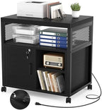 Unikito Lateral File Cabinet, Locking Office Printer Stand with Sockets and USB Charging Ports, Modern Rolling Printer Desk with Storage for A4, Letter Size and File Folders, Black by Unikito