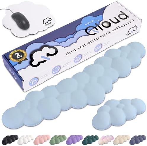 Blue Cloud Keyboard Wrist Rest – Create-ables Qloud Blue Wrist Rest for Computer Keyboard and Mouse, Ergonomic Memory Foam Wrist Pad with Non-Slip Base, Includes Cloud Mouse Pad by Create-ables