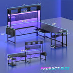 SEDETA 67" L Shaped Gaming Desk with Pegboard LED Lights and Power Outlet - Image 2