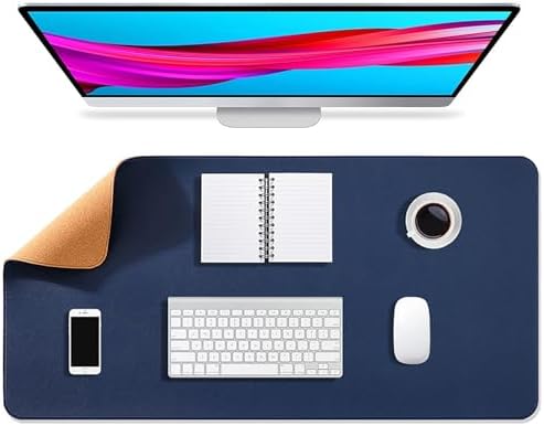 Non-Slip Cork Large Desk Mat Dual-Sided Office Mouse Pad, Waterproof Writing Protector Pad Desk Accessories for Home(Blue,80x40cm) by Unknown