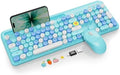 Wireless Keyboard and Mouse Combo, Retro Round Keycaps, Full-Size Cute Typewriter Keyboard with Large Phone/Tablet Holder, Auto-Sleep, 2.4GHz Cordless for Windows/PC/Laptop, Trueque CK13 (Sky Blue) by Trueque