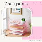 Harloon 4 Tier Paper Organizer Letter Tray Pink Acrylic Desk File Organizer Heavy Duty Stackable Documents Clear Letter Paper Holder Office Tray for A4, Office Classroom Home File Pad Notebooks - Image 5