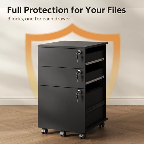 DEVAISE 3 Drawer Wood File Cabinet with Individual Locks, Black - Image 6