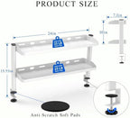 Clamp on Desk Shelf White, 24in 2-Tier Office Desk Shelves Organizer, Shelf for Top of Desk with Headphone Holder and Hooks, Desktop Storage Rack for Home Workspace, Study Rooms, Gaming Accessories - Image 2