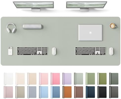 YSAGi Leather Desk Protector, Office Mat, Large Mouse Mat, Non-Slip PU Leather Blotter, Laptop Desk Mat, Waterproof Writing Pad for Office and Home(Grayish Green, 63" x 24") by YSAGi