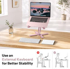 OMOTON LA10 360° Rotating Laptop Stand Riser Foldable for Desk, Pink - Image 4