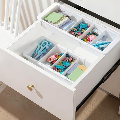 Expandable Deep Drawer Organizer Bins for Desk, White, 2 Pcs by Unknown