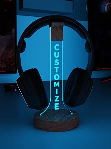 YuanDian Headphone Stand, Personalized Light up Wood Headset Holder for Desk, Gaming Headset Wood Holder RGB with 7 Color Lights for Game Room Decor, Cool Gamer Gifts for Men Boyfriend by YuanDian