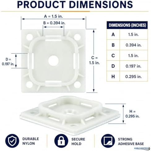 Kable Kontrol Zip Tie Mounts, 1-1/2” Natural White 2500 Pcs Adhesive Backed - Image 3