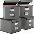 Foldable File Organizer Box with Lids (4 Pack, Dark Gray, Leather) by Huolewa