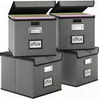 Foldable File Organizer Box with Lids (4 Pack, Dark Gray, Leather) by Huolewa