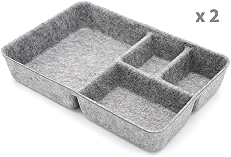Welaxy Junk Drawer Organizer bin 4 Compartments Office Organizers Bins Felt Trays Drawers 2 dividers Multi-Purpose Storage (Grayx2) - Image 3