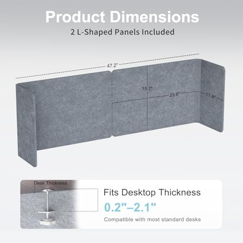 Desk Privacy Panel,2PCS L-Shaped Clamp-On Office Desk Divider,47.2" x 15.7" - Image 4