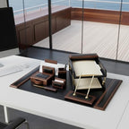 Dacasso Walnut and Black Leather Desk Set, 10-Piece, 34" x 20" - Image 3