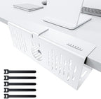 NODOCA No Drill Under Desk Cable Management Tray, 14'' Wire Management, Punch-Free Clamp on, Metal Cable Tray, Wire Organizer, Under Desk Basket for Office and Home, White by NODOCA