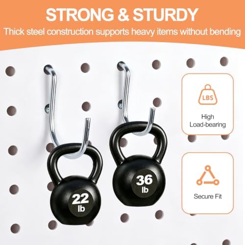 100PCS Dual Locking Pegboard Hooks Set, 50pcs 1" & 50pcs 1.5" Heavy Duty Galvanized Iron Pegboard Hooks, Fits 1/8” & 1/4” Pegboards for Garage Tool Storage Workshop Organization - Image 4