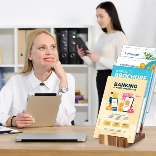 2 Pack 4 Tier Acacia Wood Brochure Holder Stand 6 x 9 inchLiterature Holder Flyer holder for 5.5 x 8.5 inch 5 x 7 inch Booklets Pamphlets Menus Magazines Multi Purpose Organizer - Image 6
