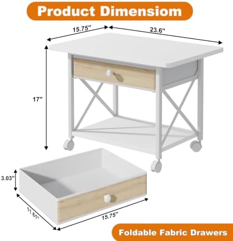 EasyCom Large Printer Stand with Fabric Storage Drawer and Locking Wheels - Image 6