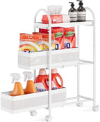 KINGRACK 3 Tier Slim Rolling Cart with Drawer, Metal Utility Storage Cart by KINGRACK