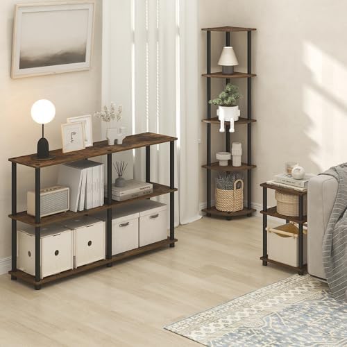 Furinno Turn-N-Tube Corner Shelf, 5-Tier Corner Bookshelf, Open Storage Shelves, for Organization and Storage, Living Room, Home Office, Garage, Bedroom, Amber Oak - Image 5
