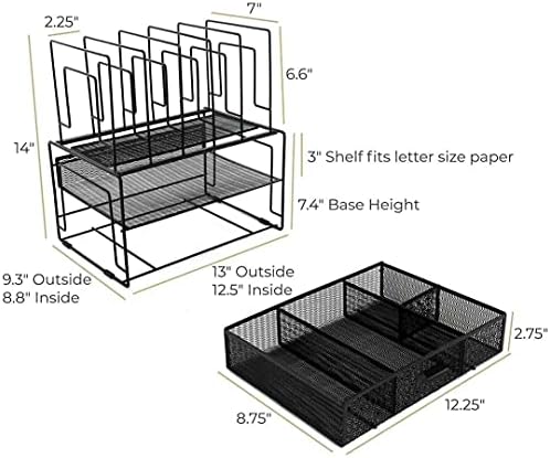BLU MONACO | Black Wire Mesh Desk Organizer with Drawer | Desk Associates Women Office Set | File Sorters and Mesh Pen Holders Desktop Storage System - Image 6