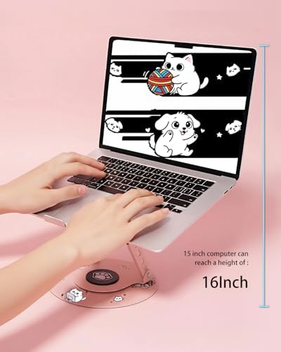 Upgraded Pink Swivel Laptop Stand - 360° Rotating Base & Foldable|Cute Cat Patterns for Healing Vibe|Fits MacBook & 13-15" Laptops|Ideal for Desk Work,Office,Travel,Home,Painting - Image 2