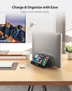 AboveTEK Vertical Laptop Stand Holder, 3 Slots Aluminum Desk Stand with Adjustable Dock Size for Tablet, MacBook, Phone - Universal Fit (up to 17.3") - Heavy Duty Polished, Anti Slide - Black - Image 2