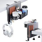 KDD 7 in 1 Desk Side Organizer Set, Under Desk Laptop Holder Storage, No Drill Laptop Stand Mount with 2 Cup Holder, Pen Holder, Headphone Hanger and 2 Pin Magnet, Detachable Hanging Stand by KDD