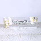 Artblox Office Desk Name Plate Personalized | Custom Name Plates for Desks | Calla Flowers Design On Clear Acrylic Glass | Office Desk Decor - (8" x 2.5") - Image 2