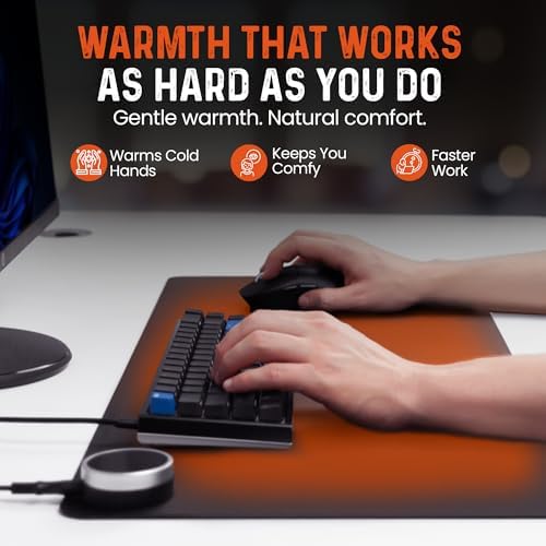 Classic Desktop Hand Warmer Heated Desk Pad – Large Heated Desk Mat for Cold Office & Home, PVC Leather Heated Mouse Pad for Keyboard & Mouse, Auto Shut-Off - Image 5