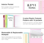 Ospelelf Clipboard with Storage 8.5 X 11，Padfolio Organizer, Spiral Portfolio Letter Size with Notepad, Pen Holder, 5 Extra Folder Divider Pages, Elastic Closure Nurse Office Essentials Baby Pink - Image 3