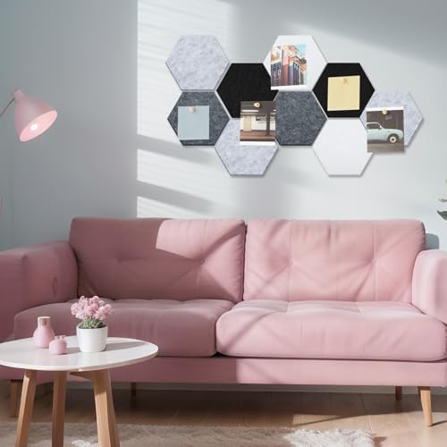 6.7 x 5.9 in 16 Pcs Hexagon Cork Board Tiles, Felt Pin Boards, Grey - Image 6