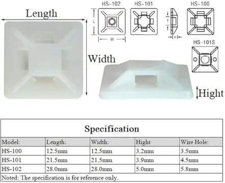 Zip Tie Mounts 300Pcs HS Type Nylon Cable Clamps Self Adhesive Cord Clip Mount Wire Tie Fix Holder Desk Line Organizer Managements For Home Office Cable Management(Black HS-102) - Image 4