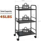 SunnyPoint 3-Tier Rolling Utility Cart – Metal Storage Organizer with Wheels, Mobile Kitchen Cart, Office & Home Organizer, Black, 12" D x 16.92" W x 31.1" H - Image 6