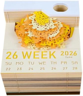 Time Piece Calendar, 2027 Desk Calendar with LED Light, 3D Tear-Away Paper Carving Art Memo Pad Notepad Gift for Christmas Housewarming Desktop Decoration(with Calendar & Light) - Image 3