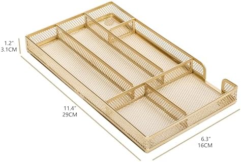 Annova Desk Drawer Organizer Tray for Office Organization - Metal Mesh - Storage Tray with Dividers for Pens, Desktop Accessories, Bathroom, Kitchen, Makeup and Office Supplies (Small, Gold) - Image 3