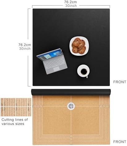 CENNBIE 30 Inches Square Table Pad - Cork & Leather Table Mat - Suitable as Side Dining Coffee Table Cover Protector - Can Be Cut to Fit (23.6"-30", Black) - Image 2