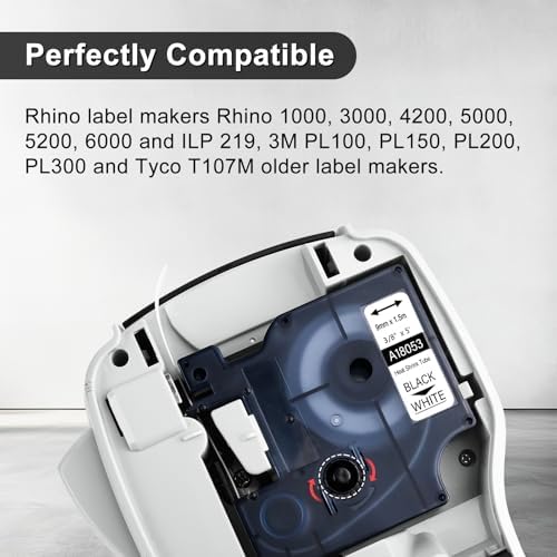 10 Pack Compatible for Dymo Rhino 18053 A18053 9mm 3/8 inch Black on White Industrial Heat Shrink Tubes for Rhino 1000 3000 4200 5000 5200 6000 3M Label Maker Refills - Image 2