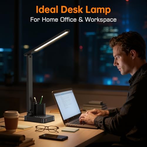 cozoo LED Desk Lamp USB A/C AC Pen Holder Dorm Home Office Desk Light Black - Image 2