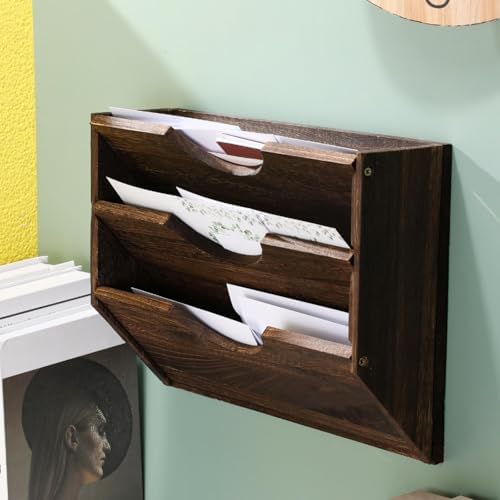 RattanView 3 Wall Wood File Organizer, Rustic Wood Holder - Image 5