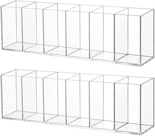 2 Pcs Acrylic Makeup Brush Holder 6 Compartments Pen Organizer, Clear by Juexica