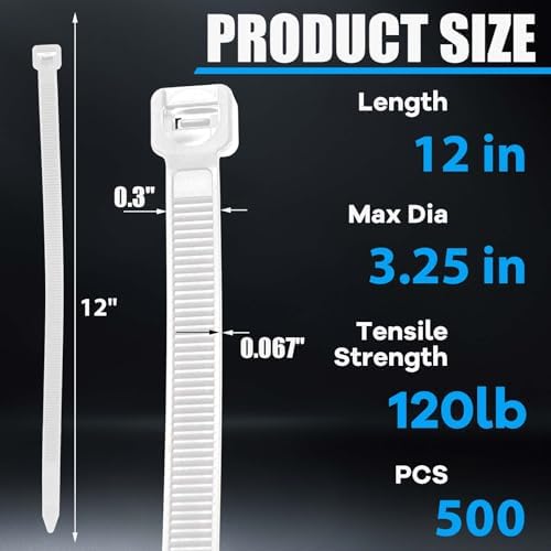 Reallnaive 500 Pcs 12 Inch Zip Ties Heavy Duty White 120 Lbs - Image 2
