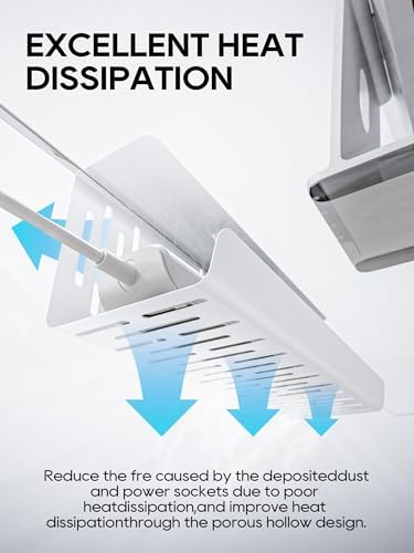 NODOCA No Drill Under Desk Cable Management Tray, 14'' Wire Management, Punch-Free Clamp on, Metal Cable Tray, Wire Organizer, Under Desk Basket for Office and Home, White - Image 5